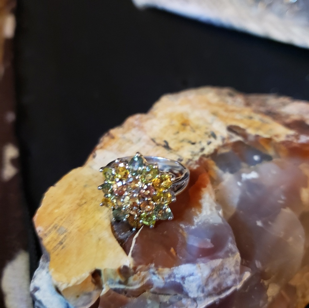 Multicolored sapphire cluster ring